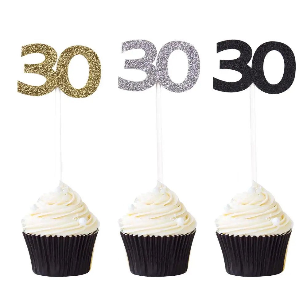 12 шт. номер 30 40 50 60 топперы для кексов 30th 40th 50th 60th товары празднования дня рождения