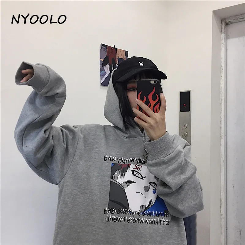 NYOOLO осень зима аниме Наруто с буквенным принтом теплые флисовые толстовки Повседневная Уличная Свободный пуловер с капюшоном, Толстовка для женщин и мужчин