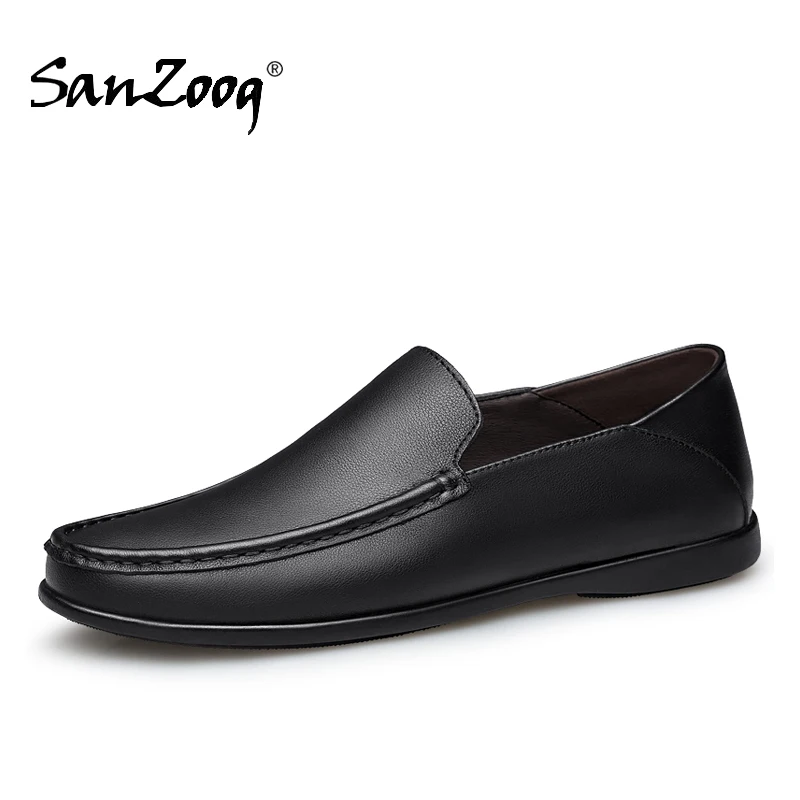 

brown men's slip-ons genuine leather casual shoes for men summer social slip-on driving mens luxury black shoe 46s