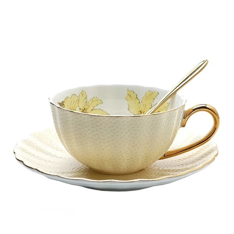 JOUDOO сельский дом стиль костяного фарфора латте кофейная чашка с блюдцем набор художественная посуда для напитков Британский послеобеденный чай Кружка для свадебных подарков чашка - Цвет: Цвет: желтый