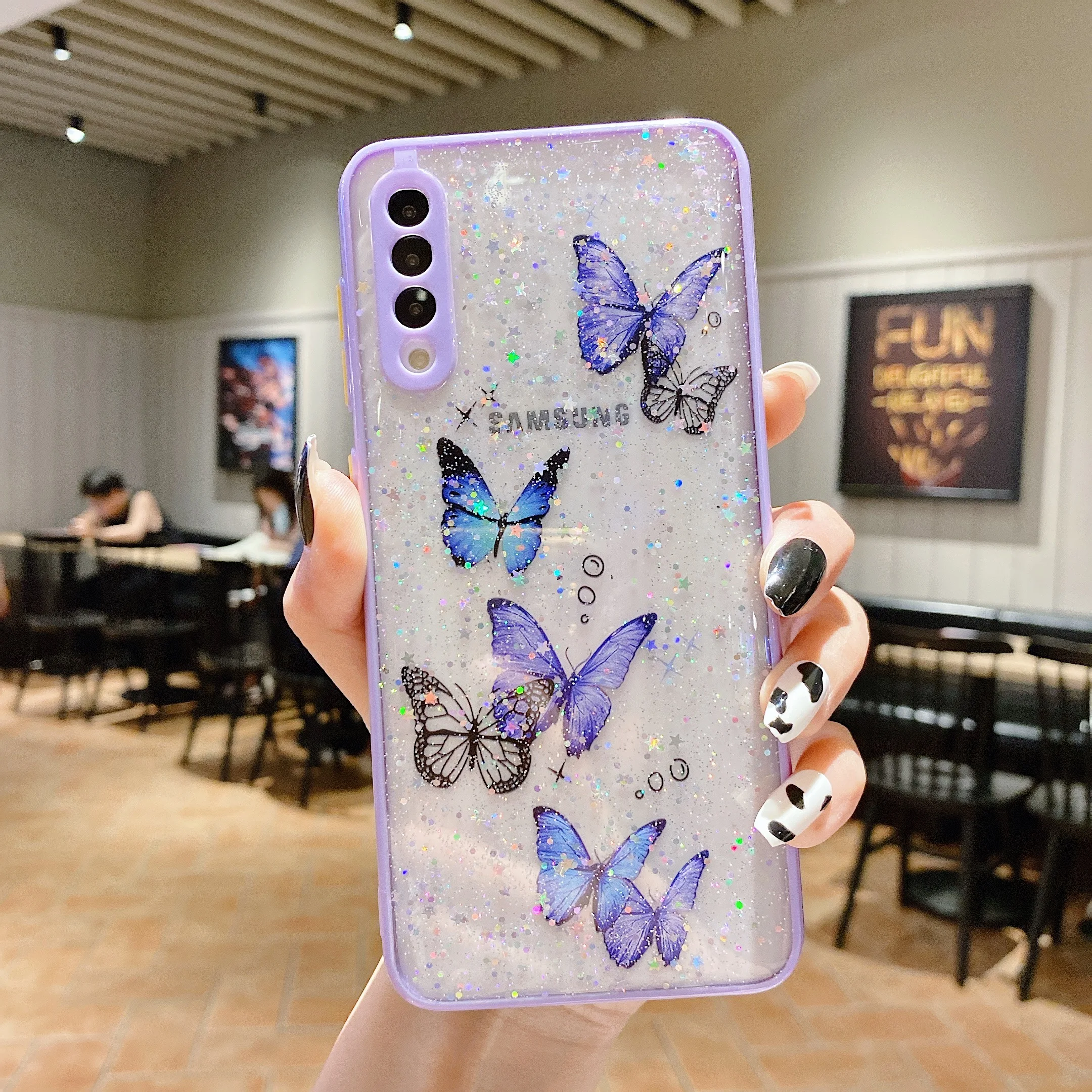 Cute Butterfly Glitter Clear Case For Samsung Galaxy S22 A52 A72 A12 A32 A51 A50 A71 A21S S21 Ultra S20 FE Plus Shockproof Cover