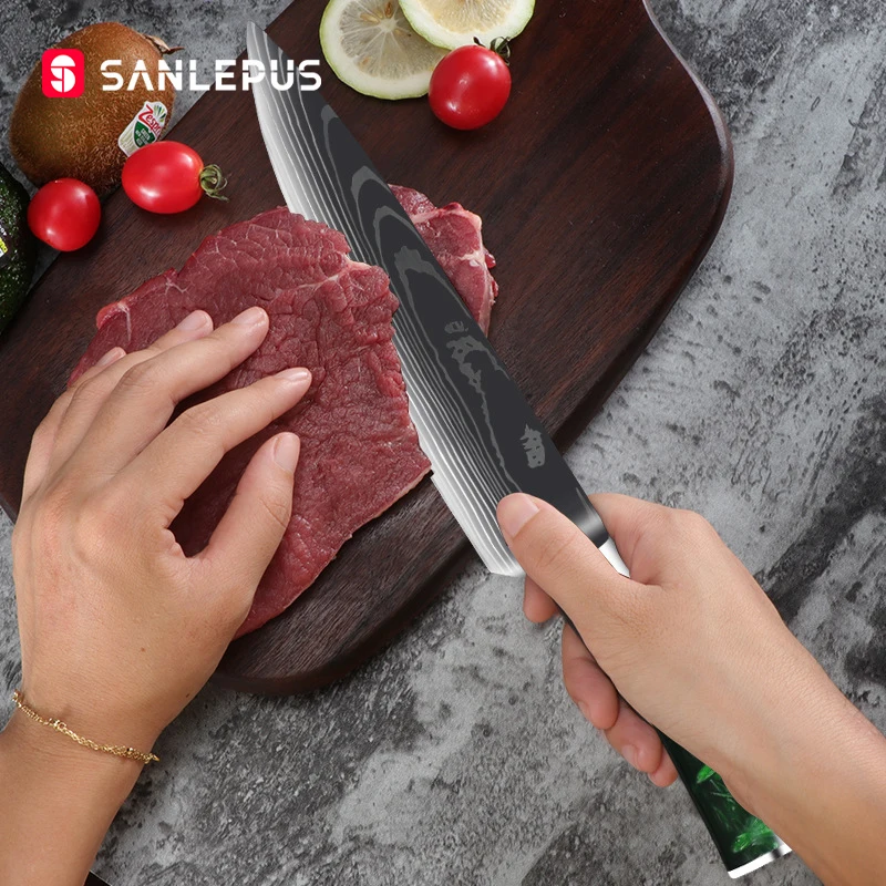SANLEPUS 8&quotinch Chef Knife Professional Kitchen Japanese Damascus Pattern Stainless Steel Meat Santoku Gift | Дом и сад