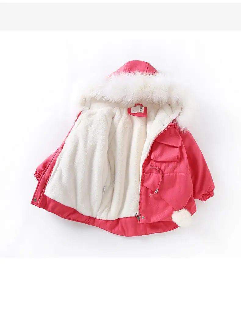 Winter Kids Girls Thickening Faux Fur Collar Cotton Jacket Baby Girls Hooded Casual Warm Outwear Children Padded Parkas K61