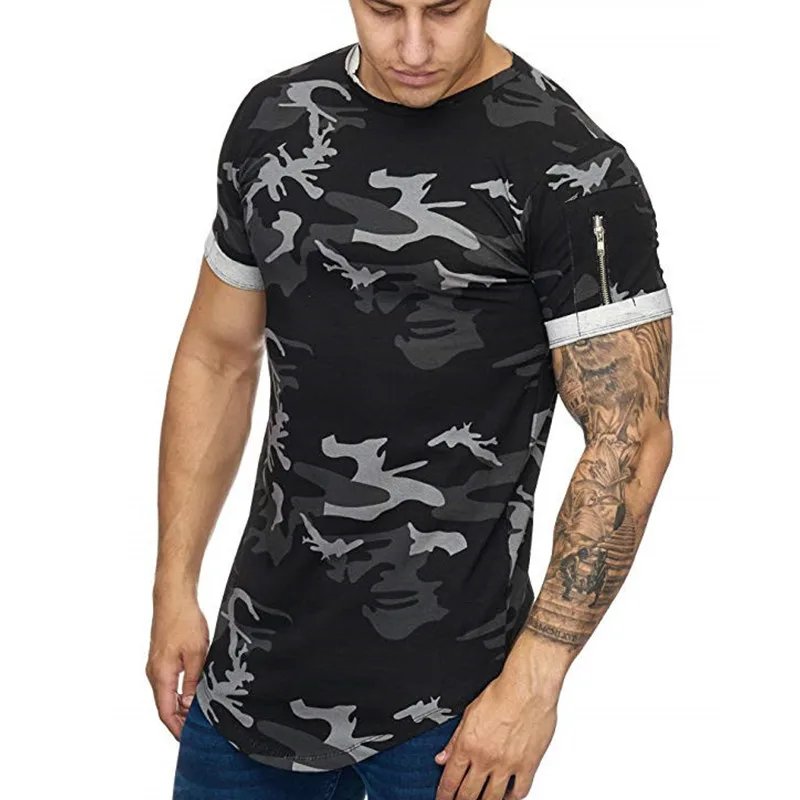Black camouflage Для мужчин футболка бодибилдинг с О-образным вырезом горловины, короткий рукав, футболки Для мужчин Повседневное джоггеры Фитнес камуфляж Футболки-топы тренажерные залы Костюмы - Цвет: Black camouflage