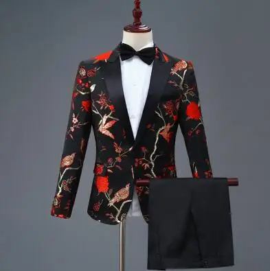 Black blazer men groom suit set with pants mens suits designers costume singer star style dance stage clothing formal dress