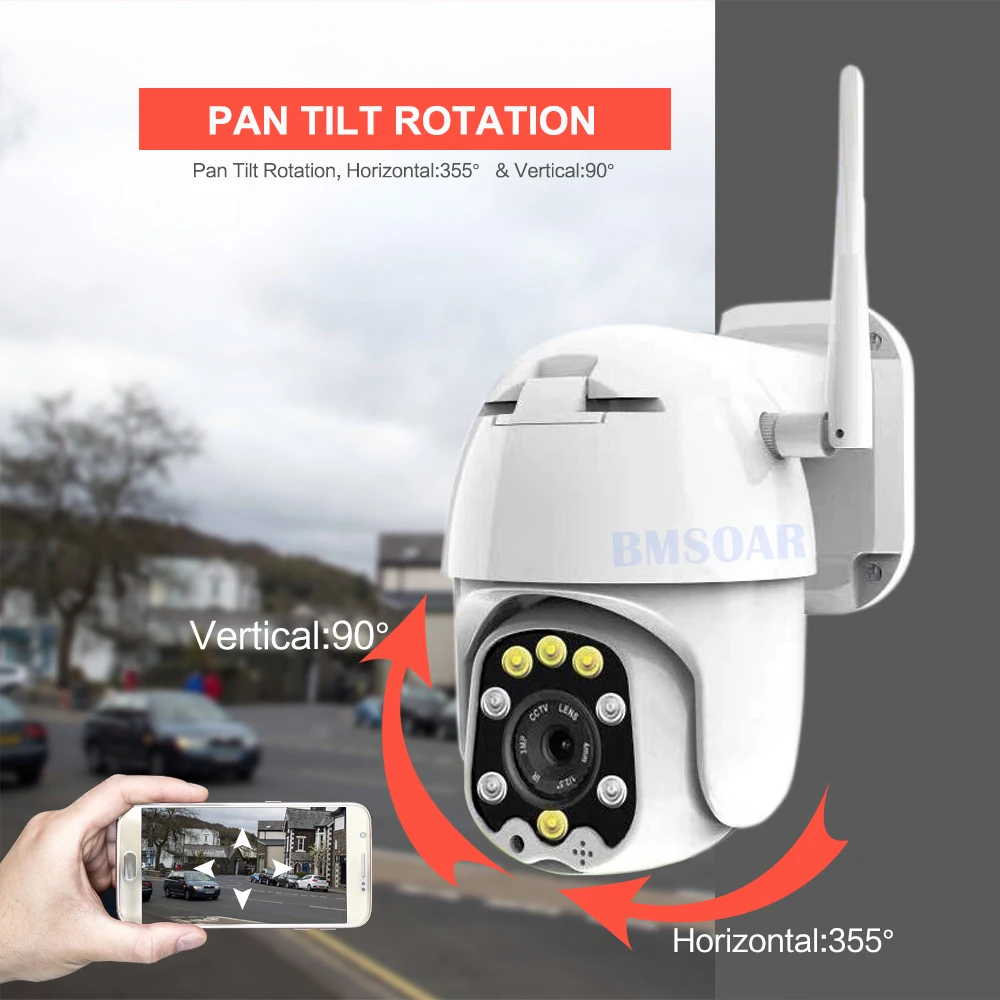 Bmsoar Беспроводная IP PTZ камера наружная 1080P 2MP HD безопасность wifi камера Onvif H.264 P2P IR 60 м двухстороннее аудио Водонепроницаемая CamHi