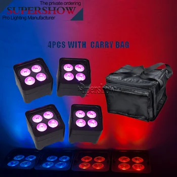

4pcs/lot Uplighting 4x18W RGBWA UV 6in1 LEDs battery light with carry bag DMX Wireless Par lights for wedding party stage