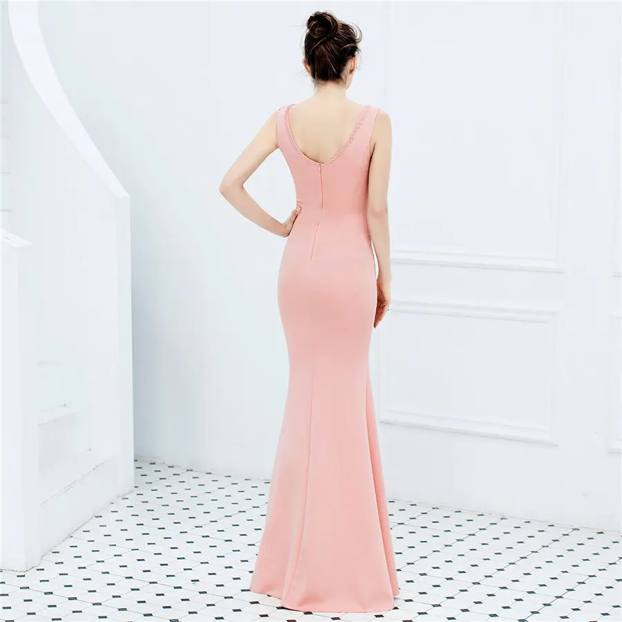 Бисероплетение Русалка вечернее платье размера плюс Robe De Soiree DX273 без рукавов тонкое женское вечернее платье Новое Розовое официальное платье с v-образным вырезом