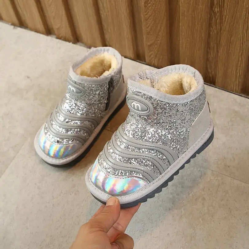 Winter Kids Fashion snow boots thick Child cotton sport shoes warm plush soft bottom baby girls boots winter ski boot for baby - Цвет: photo color