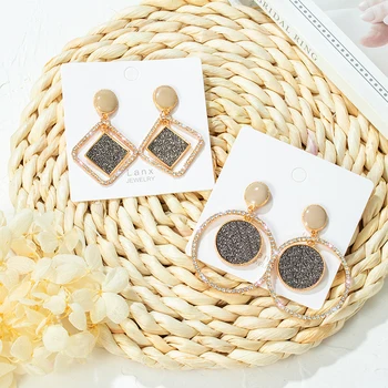 

POXAM New Korean Rhinestone Dangel Earrings for Women Luxury Geometric Shining Crystal Gold Drop Fashion Earrings jewelry 2020