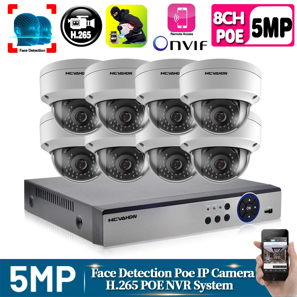 - Human Face Record H265 8CH POE NVR Kit 5MP POE Outdoor Camera CCTV Camera System Home Security Video Surveillance Set