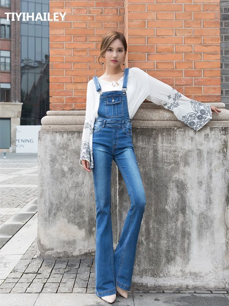 TIYIHAILEY Modo Libero di trasporto Lungo Bib Bretelle Pantaloni Bell bottom  Dei Jeans Per Le Donne Alte Boot Cut Più Il Formato 24 32 pantaloni|bib  long jeans|suspenders jeansboot suspenders - AliExpress