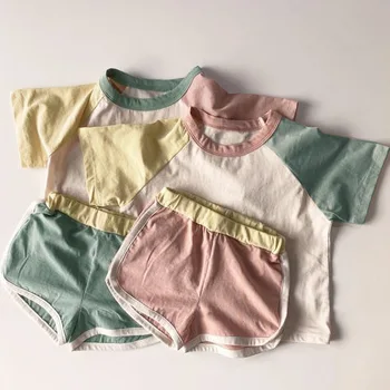 

2020 New Stylish Girls Boys 2 PCS Patchwork Set T-shirt+ Shorts Summer Kids Suits 1-7t