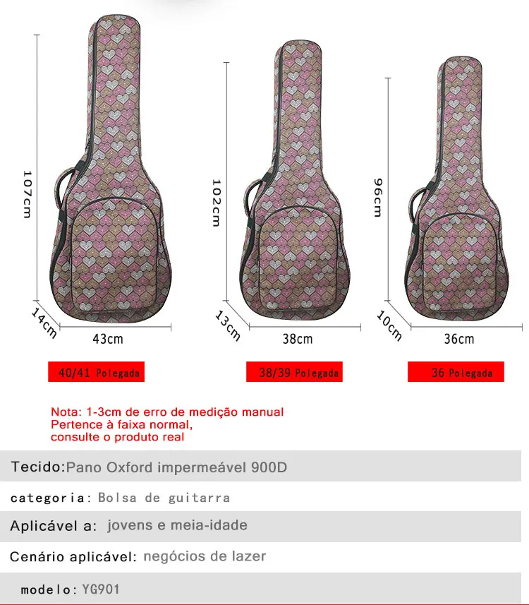 Impermeável Oxford tecido guitarra clássica saco, correias