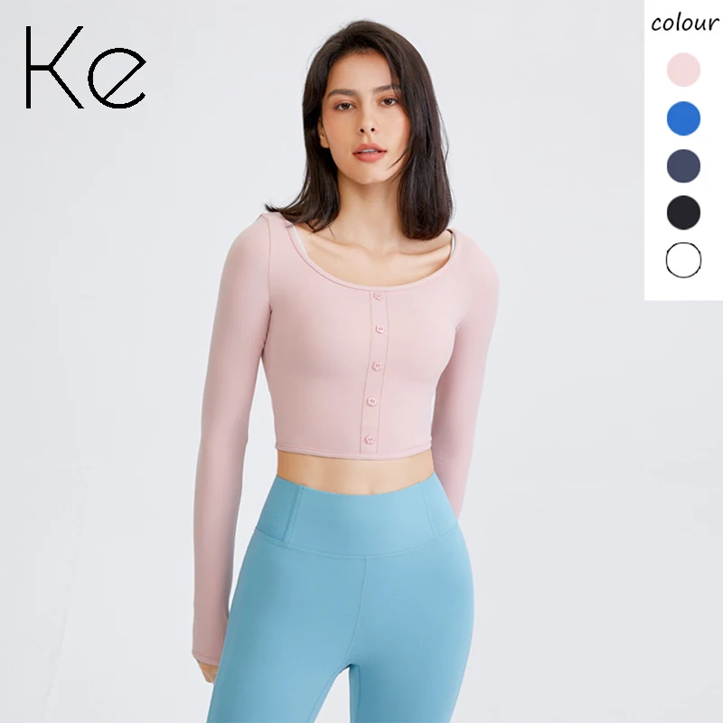 

KE Sports flower tops round neck quick-drying clothes women's running training fitness clothes long-sleeved thin yoga clothes