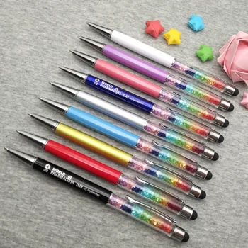 

1pc personalized rainbow pen custom with your name text crystal diamond metal stylus pen customized FREE with any logo brand