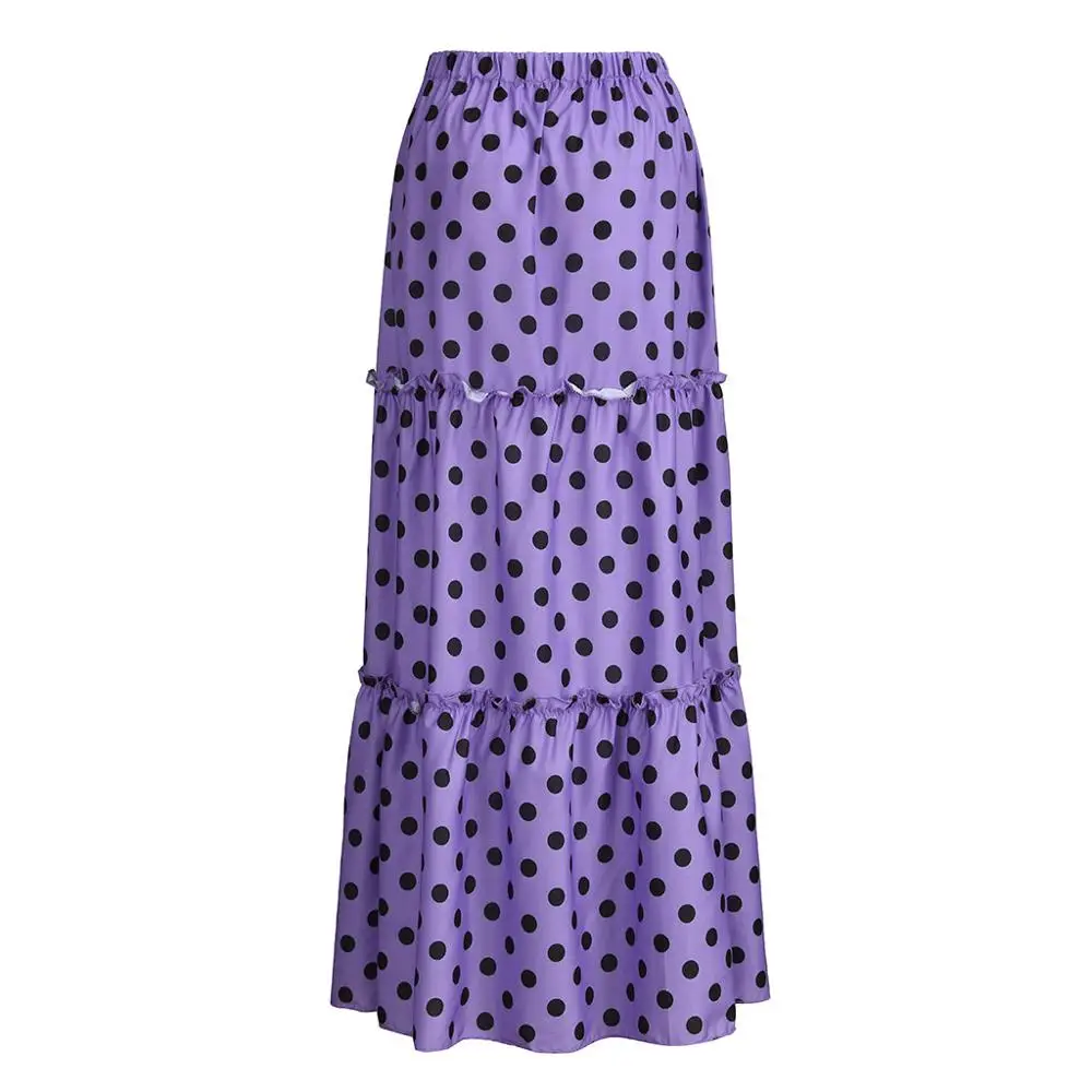 Skirt Purple Женская плиссированная юбка в горошек с высокой талией, разноцветная юбка в горошек, Свободная шифоновая плиссированная юбка, длинная юбка макси - Цвет: Skirt Purple
