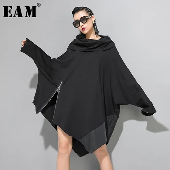 

[EAM] Loose Fit Oversize Spliced Irregular Sweatshirt New Round Neck Long Sleeve Women Big Size Fashion Spring Autumn 2020 1B195
