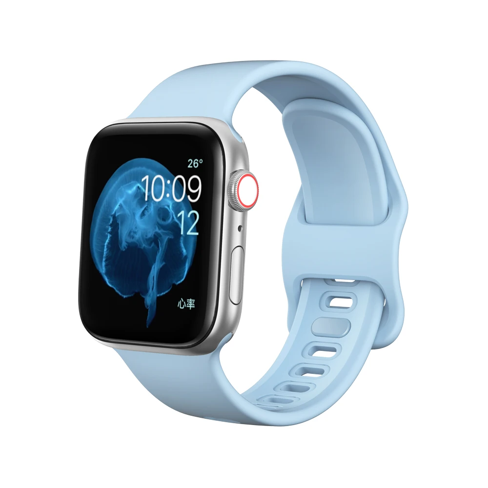 light blue Спортивный силиконовый ремешок для Apple watch 5, 4 ремешка, 44 мм, 40 мм, iWatch band, correa, 42 мм, 38 мм, ремешок для часов, pulseira, Apple watch, 5, 4, 3, 2, 44 - Цвет ремешка: light blue