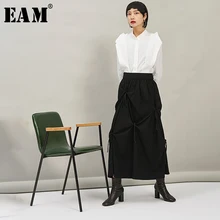[EAM] черная плиссированная юбка с высокой талией из жаккардовой ткани с разрезом, модная женская юбка, Новинка весна-осень, 1N371