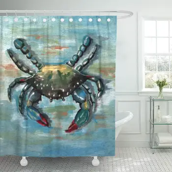 

Shower Curtain Chesapeake Blue Crab on Bay Maryland Virginia Seafood Home Decor Waterproof Bath Bathroom Curtains Set with