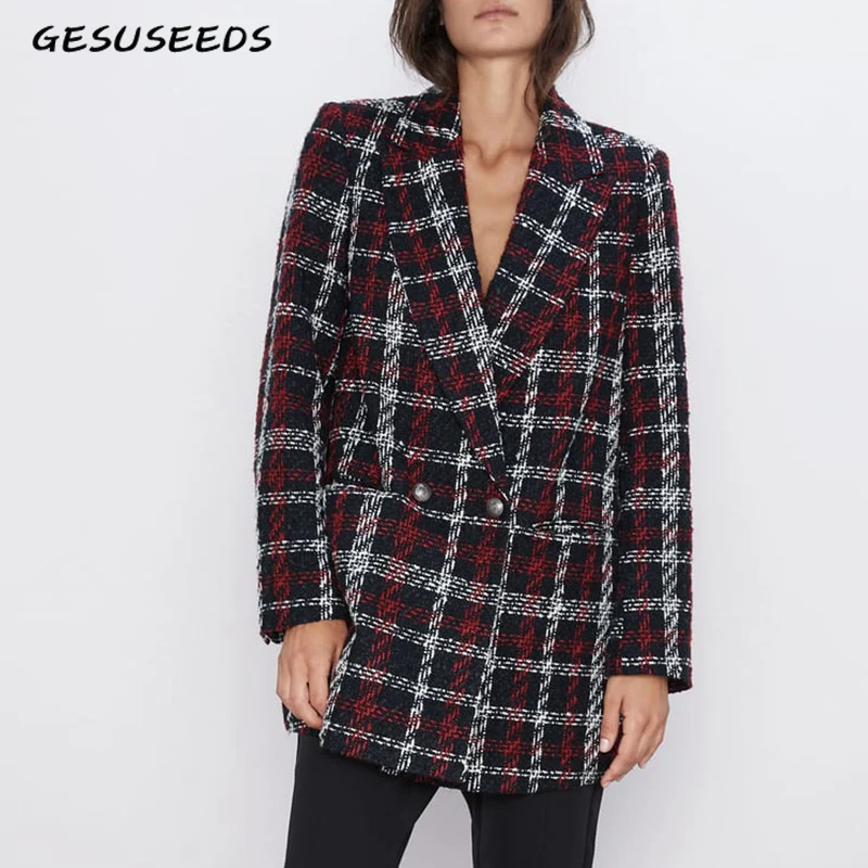 

Vintage blazer for women office plaid blazers mujer plaid casual blazer women double breasted blazer female tweed blazers ladies