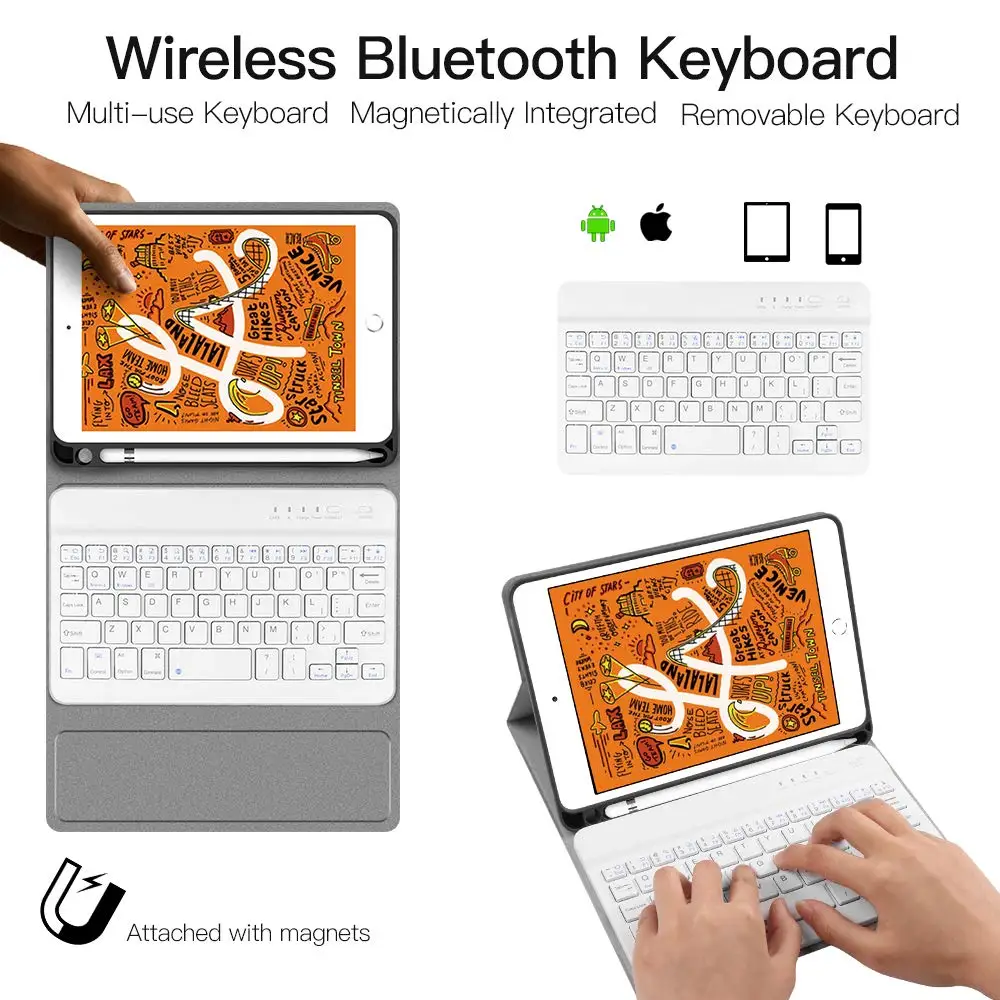 Чехол-клавиатура с Bluetooth для iPad Mini 4 Mini 5 Mini, кожаный чехол-клавиатура со слотом для ручки, чехол для планшета с функцией автоматического сна/пробуждения