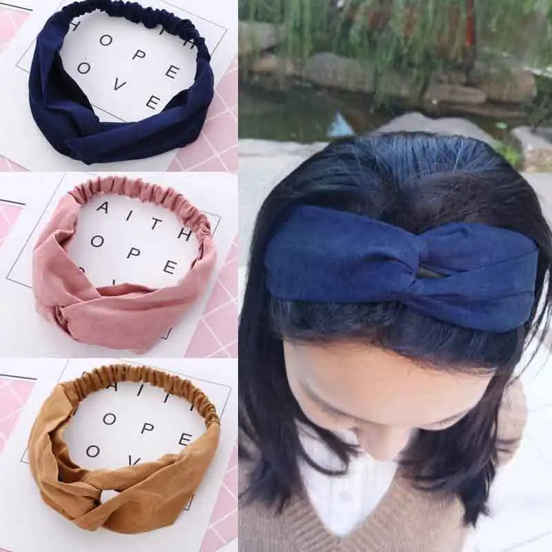 

1 pcs Women Spring Autumn Suede Headband Vintage Cross Knot Elastic Hair Bands Girls Hairband Headwear Hair Accessories