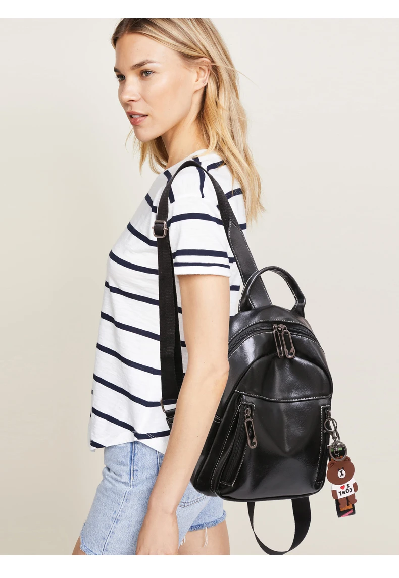 Double Zipper Backpack Women School Bags PU Leather for Teenagers Girls Travel Bags Designer Women Backpack Soft Laptop Backpack