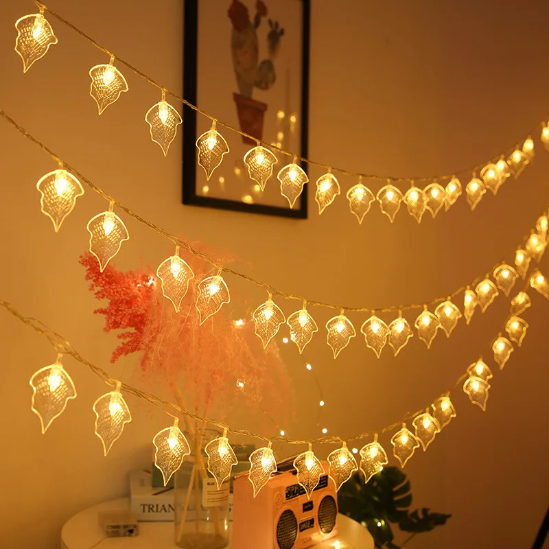 

New Products LED Colored Lamp Flashing Light String Lights Willow Leaves Lighting Chain Waterproof Courtyard Branch Lighting Dec