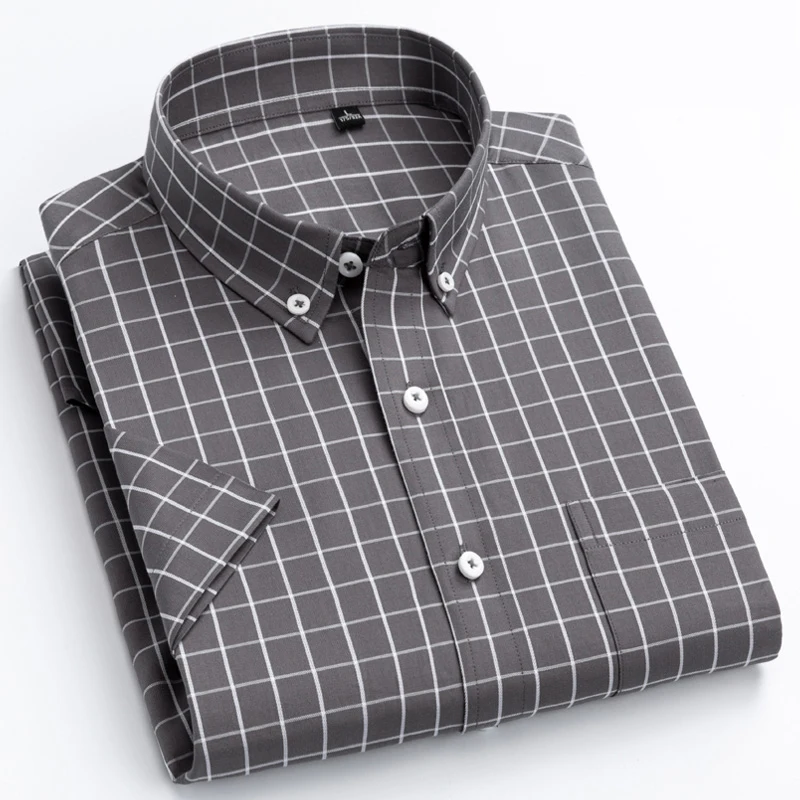 MACROSEA Men's Casual Plaid Shirt High Quality 100% Cotton Men's Summer Big & Small Plaid Shirts Short Sleeve Mens Social Shirts 2