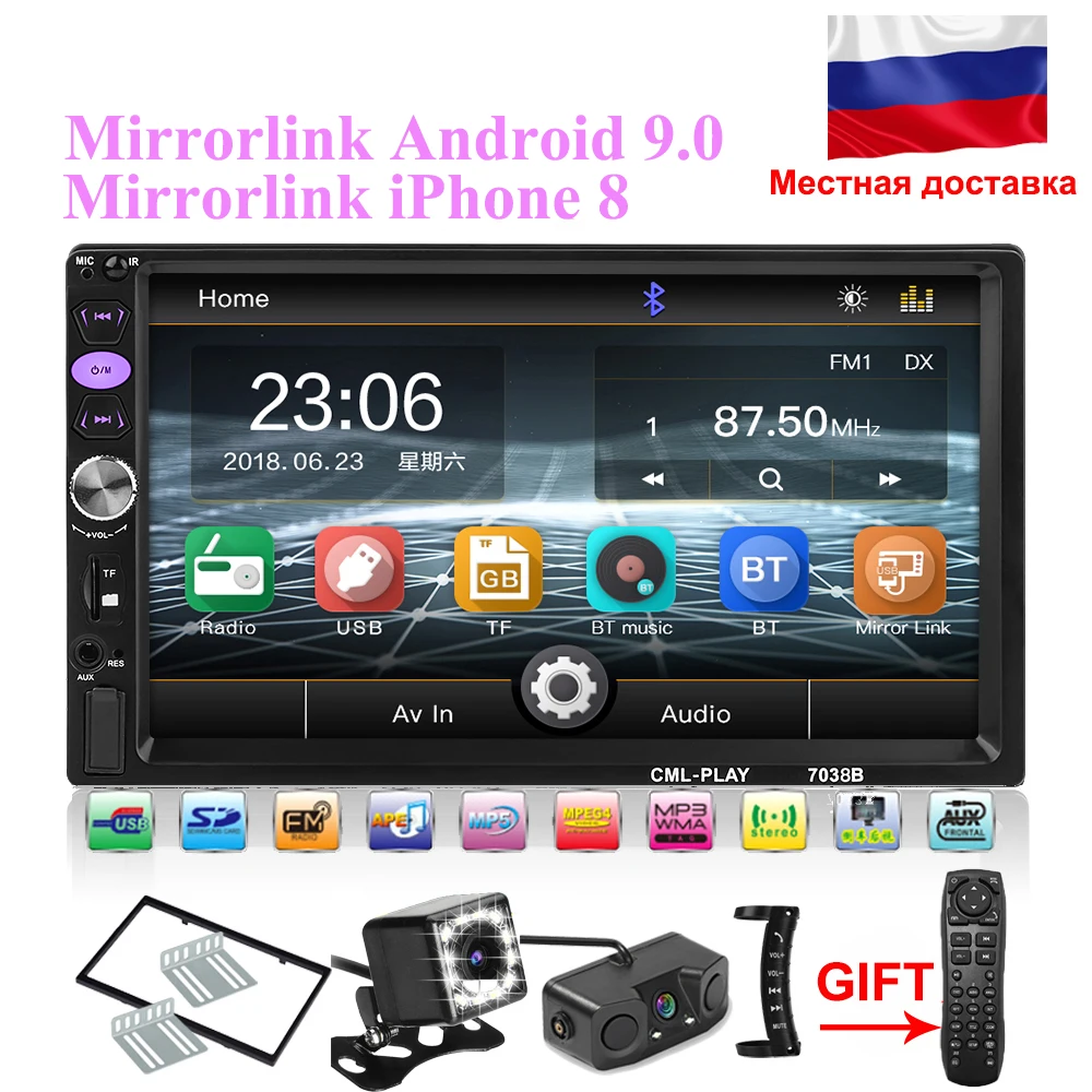 Pаспродажа 2 din автомобильное радио Зеркало Ссылка Android 9,0 сенсорный экран цифровой дисплей 7