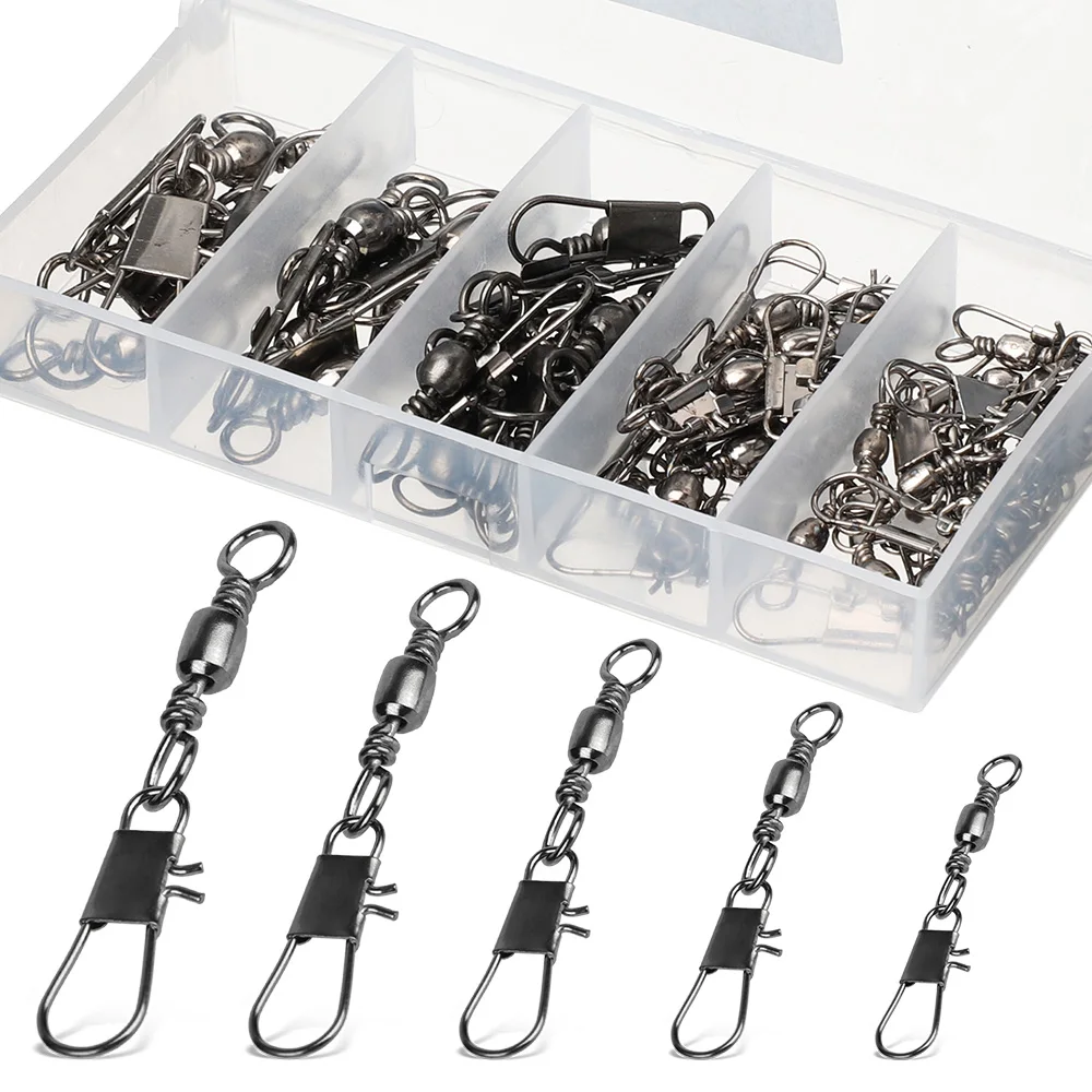 DONQL 50100Pcs Bearing Fishing Connector swivels Interlock Snap Fishhook Lure Line Connector Winter Fishing Tackle Accessories   主图01 (1)