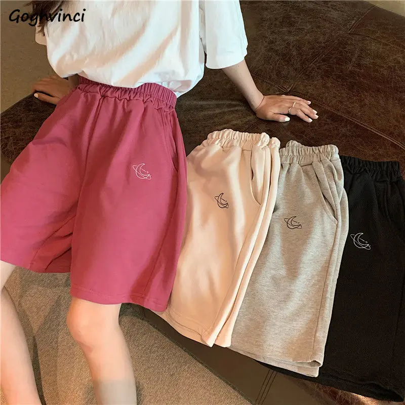 Shorts Women Embroidery Elasticity Lovely Girls Korean Style Sweet Students Harajuku Colorful Simple Oversize Trousers Female | Женская