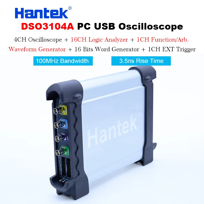 DSO3104A 100MHz Hantek DSO3000A USB осциллографы 4CH 100-250Mhz 1GSa/s хранилище ПК генератор сигналов 16 каналов логический анализатор тестер сигнала - Цвет: DSO3104A 100MHz