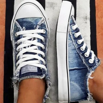 

Women's Flats Denim Retro Sneakers Female Vulcanized Shoes Walking Vintage Lace Up Ladies Loafers Fashion 2020 Casual Students