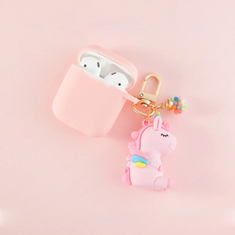 Pink Pink Силиконовый чехол для ключей в виде милого единорога для Apple Airpods 1, 2, аксессуары, защитный чехол, сумка, чехол для наушников, брелок для ключей - Цвет: Pink Pink