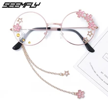 Seemfly вишня в цвету звезда Подвеска очки японский Стиль Девушки Леди Ретро металлическая круглая рама ручной работы Декоративные Женские оправы для женских очков