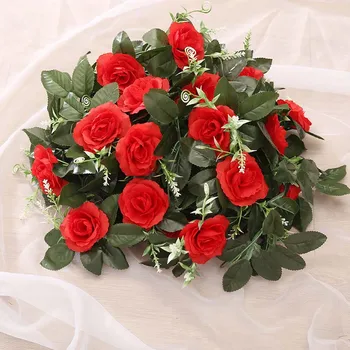 

2pcs 2.4M 11 Heads Artificial Rose Flower Ivy Vine Fake Silk Roses With Green Leaves For Home Hanging Garland Wedding Decoration