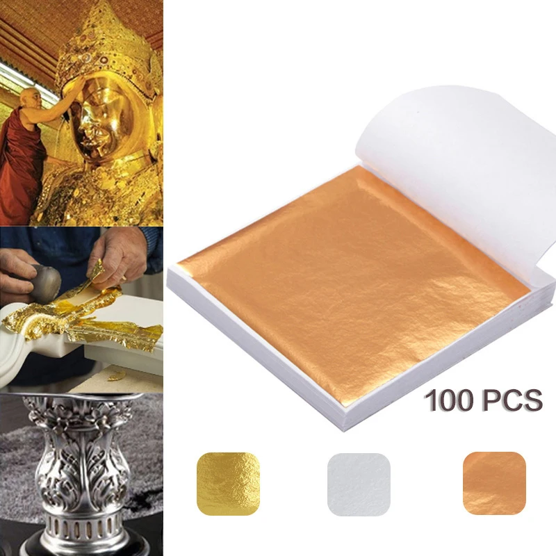 100pcs Gold Foil Edible Gold Leaf Sheets For DIY Cake Decoration Arts Crafts Gilding Design Paper Gift Wrapping Scrapbooking