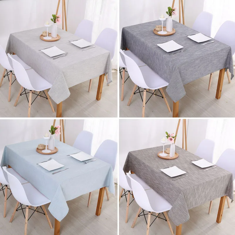 

Korean Cotton Linen Tablecloth Solid Color Light Blue Dust-proof Table Cloth Wedding Banquet Rectangular Cover Cloth