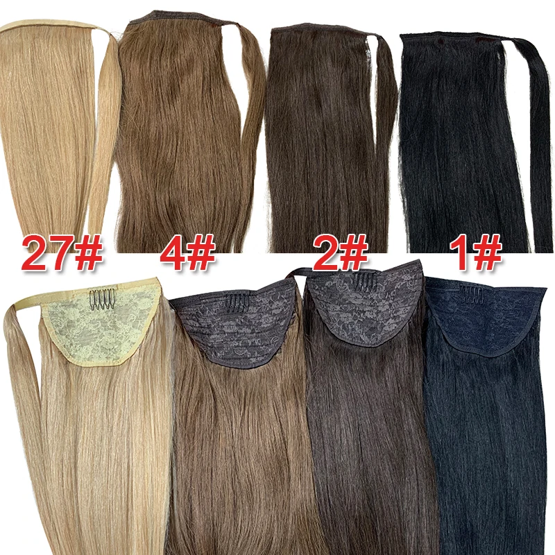 QHP Ponytail Human Hair Straight Brazilian Remy Ponytail Hairstyles 100% Natural Hair Clip in Extensions  Wrap Around Horsetail