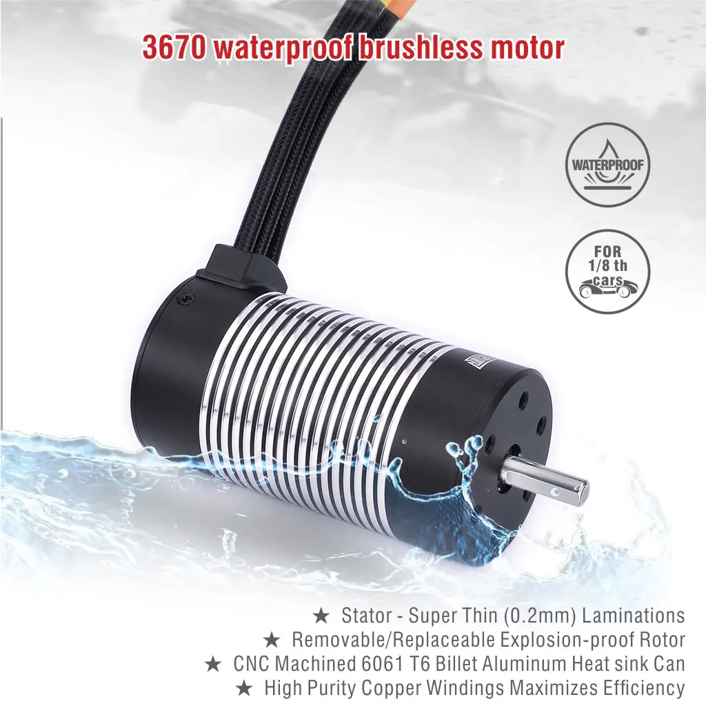 

Surpass Hobby motor 3670 Waterproof Brushless 1100 1350 1900 2150 2650 3050KV Motor RC Car Motor for 1/8 1/10 RC Car Off-Road