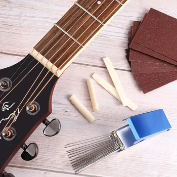 

SEWS-Guitar Sanding Tool Set Includes 2 Sets Guitar Bridge Saddle and Nuts 9 Pieces Sand Paper Guitar Bass Ukulele File Tool