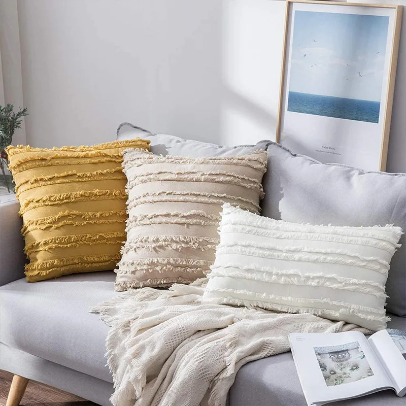 Throw Pillows Decor Tassels-Cushion-Cover Sofa Solid-Color Fashion