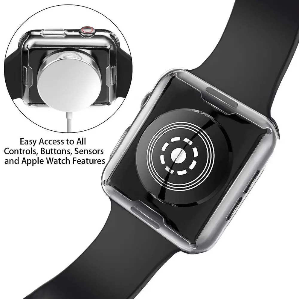 Чехол для часов Apple Watch 4 5 3 2 44 мм 40 42 38 мягкий 360 тонкий чистый ТПУ Защита экрана iWatch
