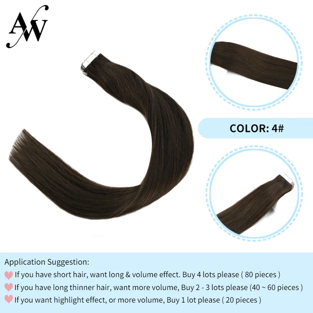 AW 12''-28'' Tape In Human Hair Extensions Straight Seamless Invisible Natural Machine Made Remy Adhesive Glue On Hair Extension #4