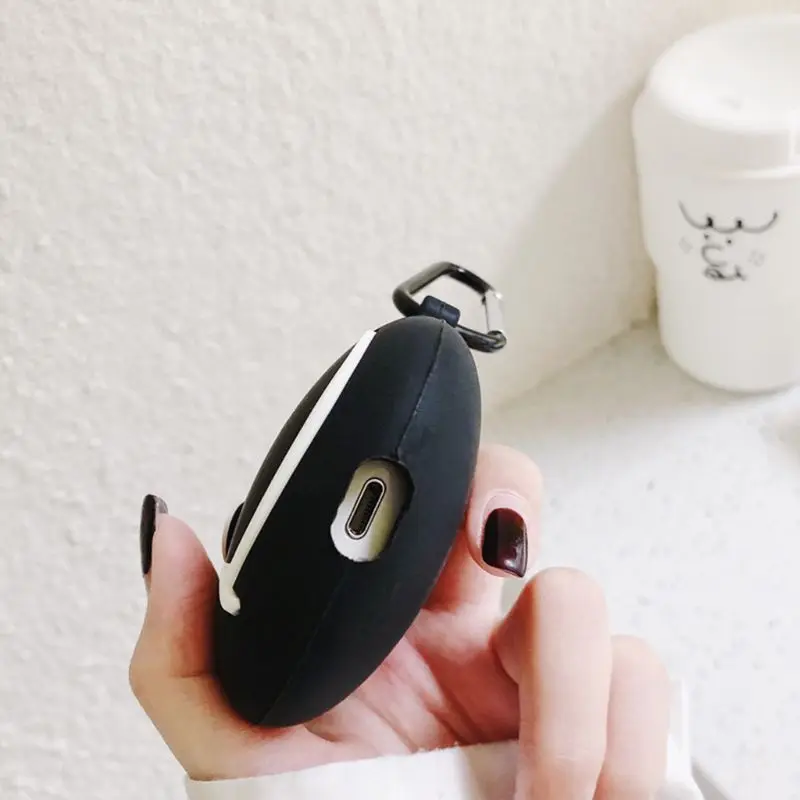 Smily Face Bomb Pattern Soft Silicone Protective Case  Skin Protector with Carabiner for Airpods 1/2 Charging Box Accessories