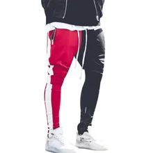 Мужские обтягивающие спортивные штаны с завязками, полосатые спортивные штаны, Цветные Лоскутные штаны для бега, спортивные брюки в стиле хип-хоп, Длинные Слаксы