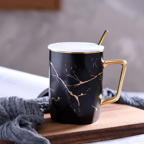 B black Marble Gold Stripe Mug White Black Olive Green Coffee Cup Quality Ceramic New Year Mug Gift for Friend Dinner Water Juice Cup - Цвет: B black